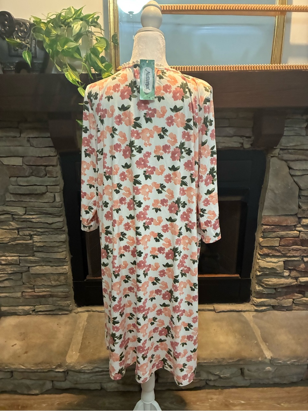 National Floral Lace-Trim Nightgown in Pink & Green - Picture 4 of 5